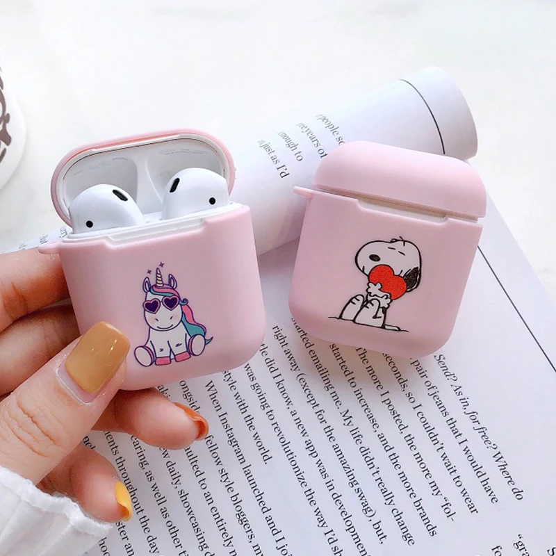 Cartoon unicorn Charging Headphones Cases for Apple Airpods 1 Bluetooth Wireless Earphone Cover For Airpods 2 pink matte case