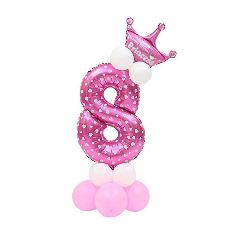 Розовые воздушные шары с цифрами, шары из фольги с короной, вечерние украшения для мальчиков и девочек, украшения для детского дня рождения, украшения для вечеринки, голубые шары с цифрами - Цвет: Pink8