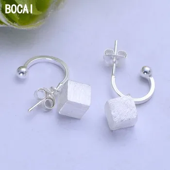 

925 sterling silver vintage Thai silver water cube matte compact female stud earrings