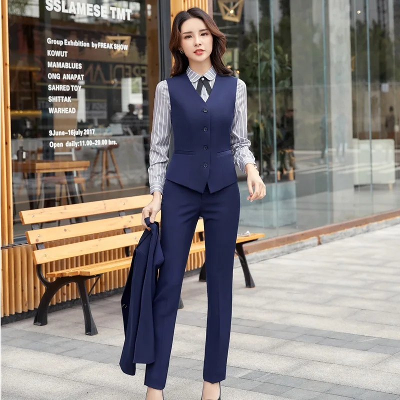 Формальная форма дизайн 2 шт с топом и брюками для деловых женщин жилет и жилет пальто брюки костюмы брюки наборы размера плюс