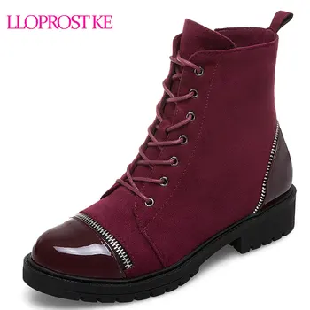 

Lloprost ke Women Boots Shoes Woman Ankle Boots Punk 2018 Spring Autumn Shoe Lace Up Black Plus Size 42 44 zapatos mujer D71