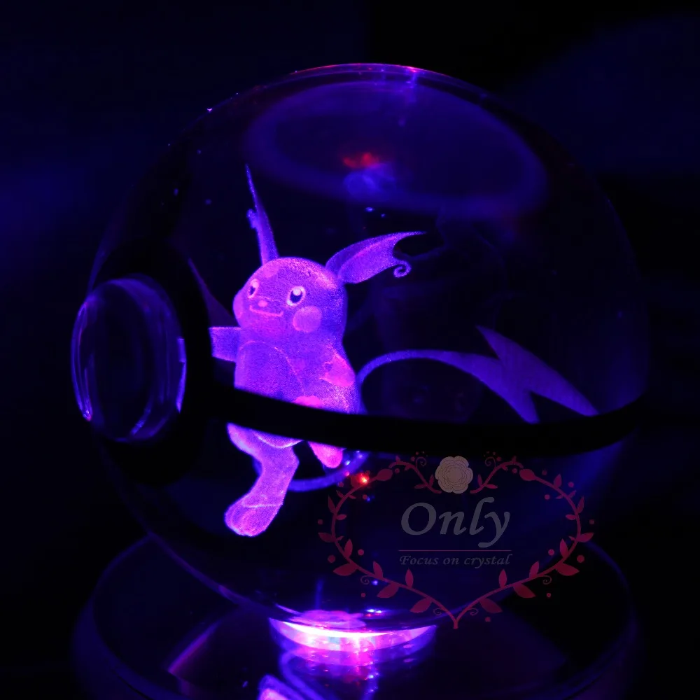 High Quality Unique 3D Raichu Crystal Glass Ball with Color Changing