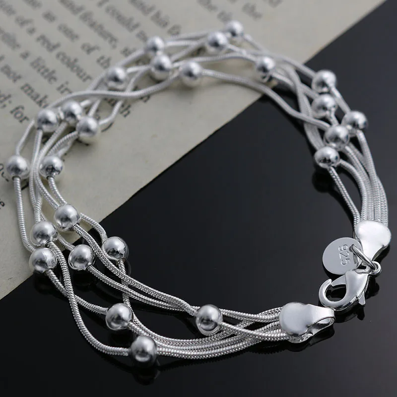 

hot selling classic models silver color five-wire bead bracelets new listings high quality fashion jewelry Christmas gifts