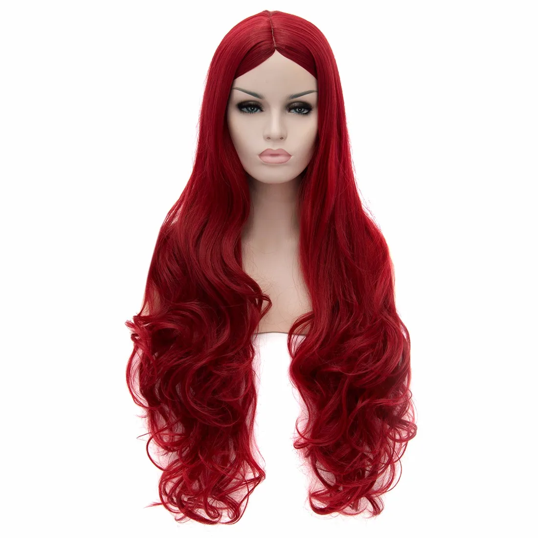 

Wine Red Women Central Parting Party Long Curly Wavy Hairstyle Cosplay Full Wigs