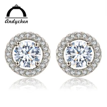 

Andychen Silver Color Jewelry Women Stud Earrings Round AAA Zircon Wedding Brincos Boucle D'oreille for Women Gift MSE032