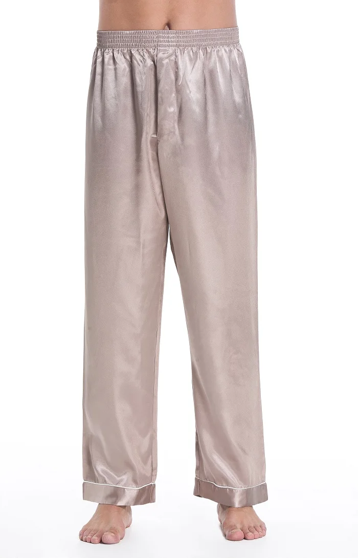 Мужские атласные пижамы Ночная рубашка длинные брюки - Цвет: Champagne