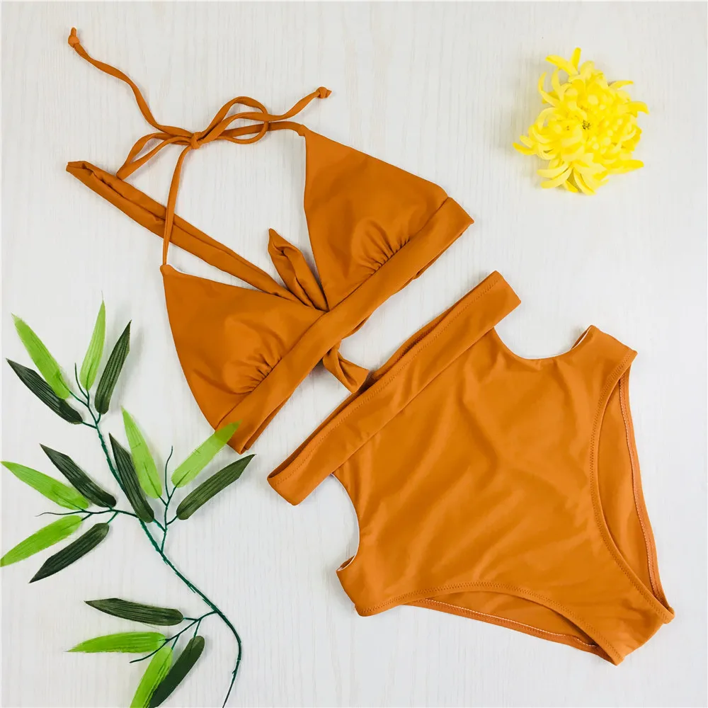 

Two Piece Swimsuit Solid Women Plus Size XXL Swimwear High Cut Bikini Set Push up Bikini Summer High Waisted Bathing Suits 2018