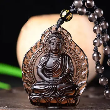 

WAN Ice black stone Buddha Patron saint Pendant Male and female necklace Jewelry