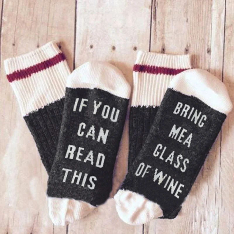 Women Wine Socks Print Letter Cute Autumn Spring Meia Funny Socks 2018 New Arrival Femme Winter Warmly Meias Dropshipping