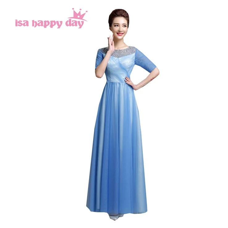 blue royal sleeved unique bridesmaid floor length bridesmaids formal