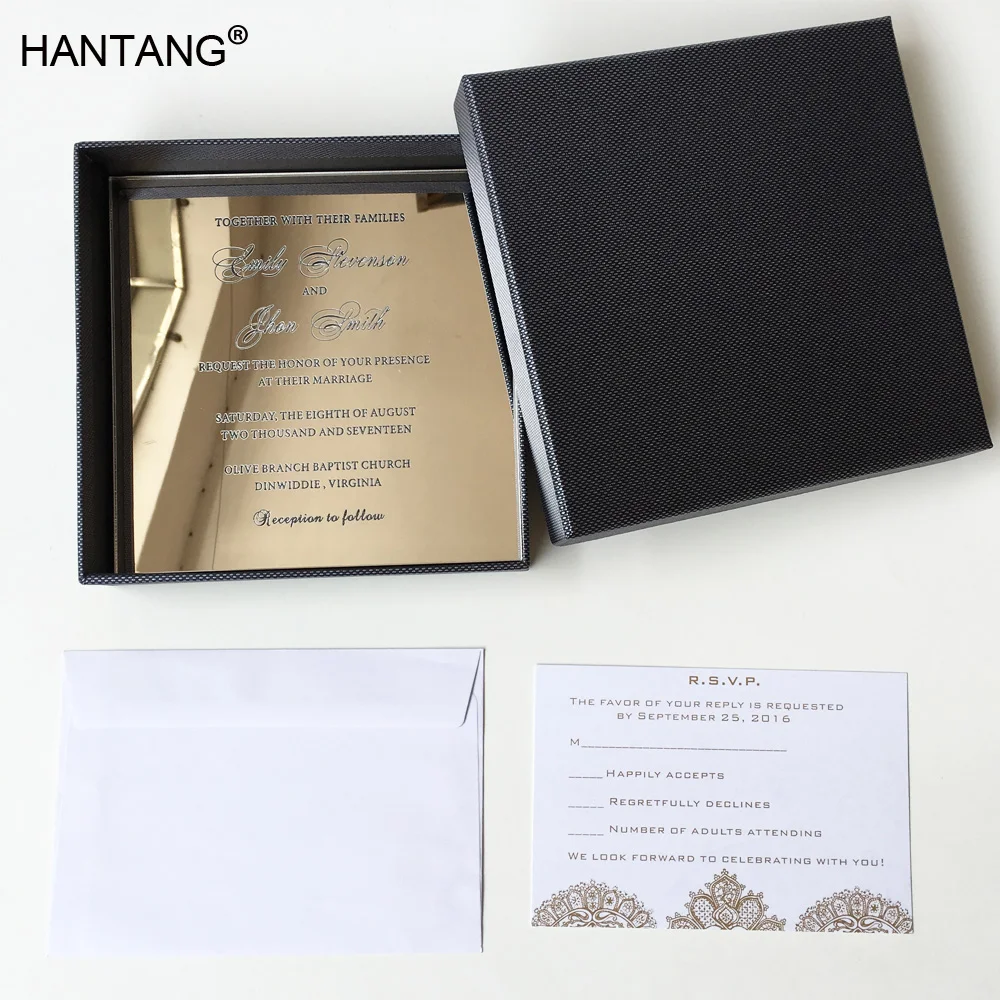  150x150mm Engraved Silver Mirror Acrylic Wedding Invitation Card 100 Sets Per Lot - 32829260455
