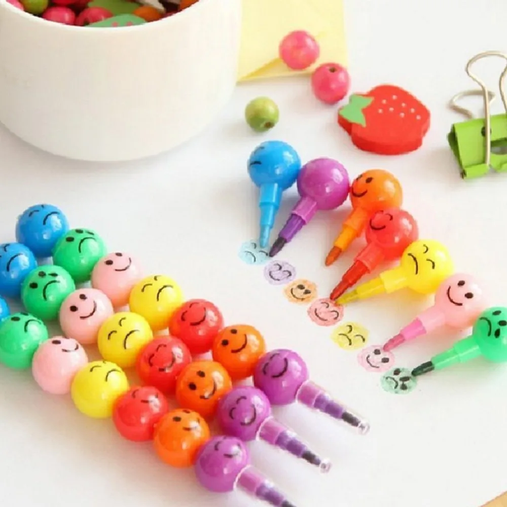 

7 Colors Crayons Creative Sugar-Coated Haws Cartoon Smiley Graffiti Pen Stationery Gifts For Kids Wax Crayon Pencil 7 Colors