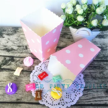 

Free Shipping 24pcs Wedding Decor Supplies Mini Popcorn Boxes Pink Chevron Dot Striped Candy Buffet Favor Party Paper Loot Bags