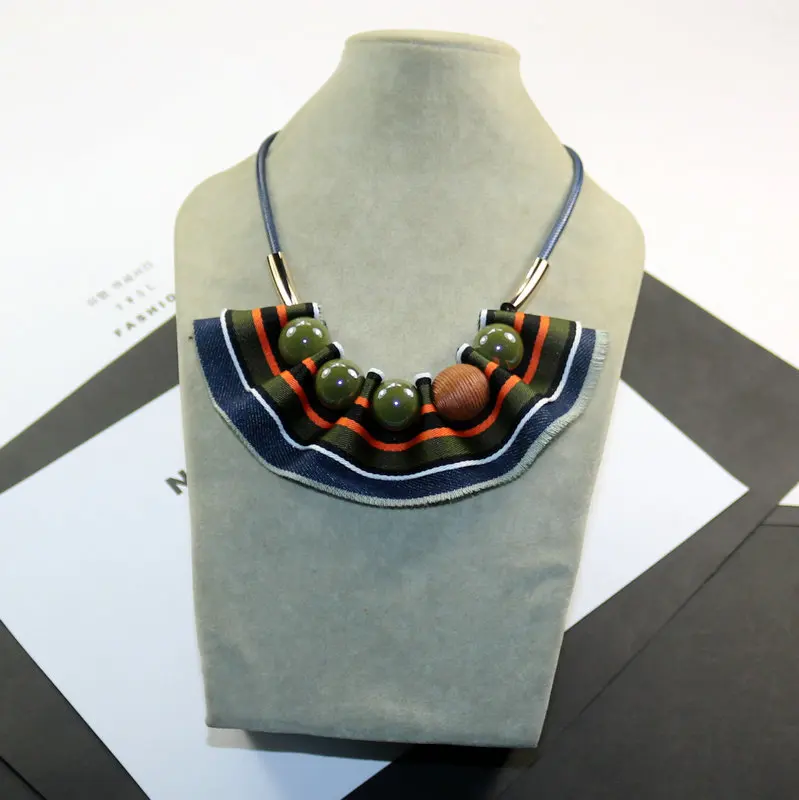 Зима новые женские ожерелья геометрические бусины подвеска на ленте короткая цепочка свитер ожерелье модные аксессуары