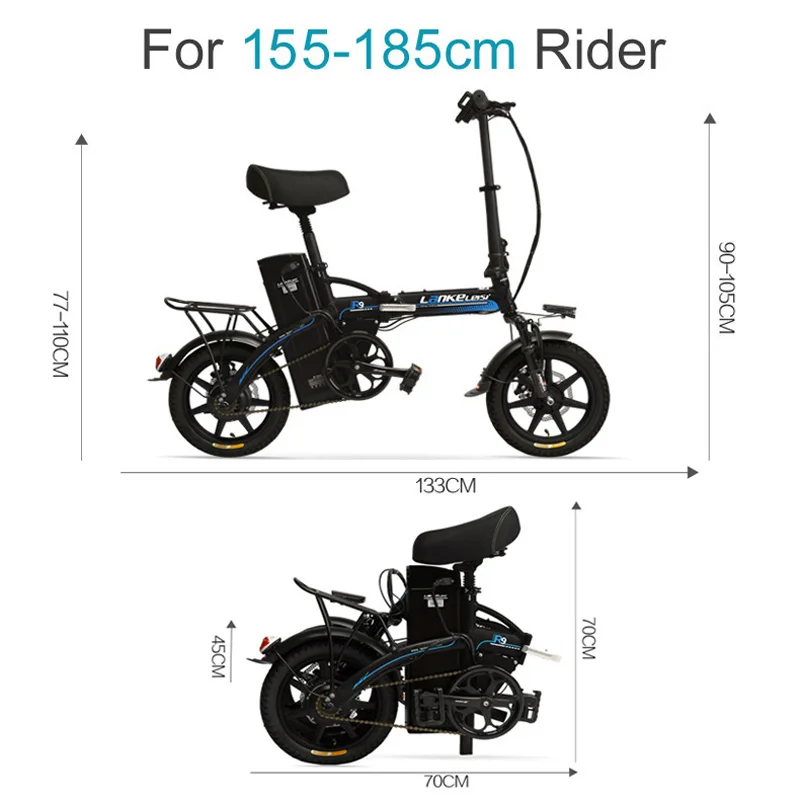 R9 Portable 14 Inches Folding Electric Bicycle, 48V 23.4Ah Strong Lithium Battery, Integrated Wheel, Suspension EBike