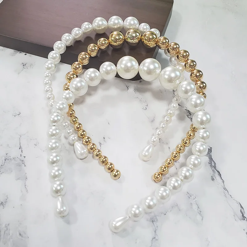 

2019 Fashion Simulated Pearls Beaded Hair Clips for Women Bohemian Resin Crystal Headbands Cute Women Hair Hoops hairwear