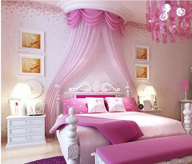 Modern style small floral wallpaper romantic pink cherry bedroom ...