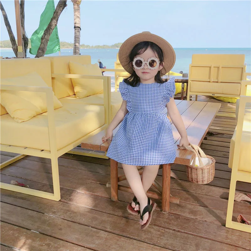 

Celveroso Summer Plaid Girls Dress yellow Cotton Sleeveless Kids Dress Girls Beach Dress Fashion Kids Clothing Dress for Girls