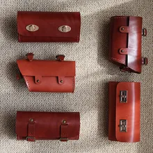 Q363 free shipping Retro bicycle Hang back bag Handmade Pure cowhide saddle bag Handlebar Bag bike equipment Brown Pure leather