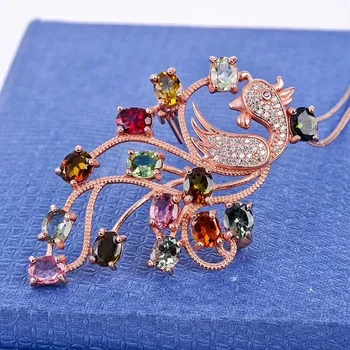 

Tourmaline brooch Free shipping Natural real Tourmaline 925 sterling silver brooch 4*5mm 14pcs gemstone