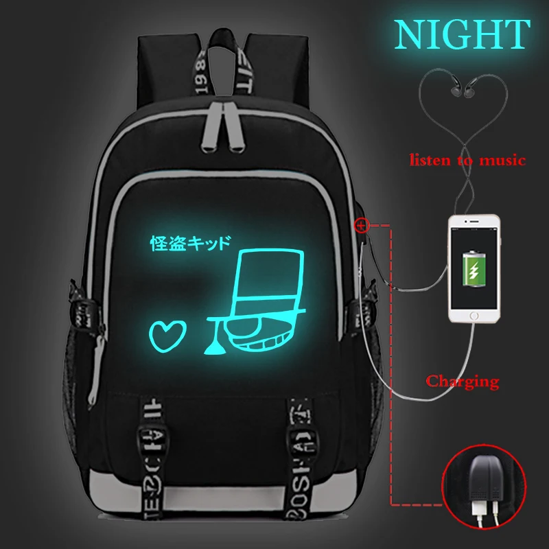

Anime Detective Conan Luminous Backpack Schoolbags Fashion Boys Girls USB Charge School Bag Daily Backpack Travel Bag