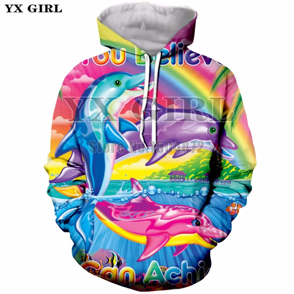 Брендовые толстовки YX Girl с мультяшным дельфином радужным 3d принтом для