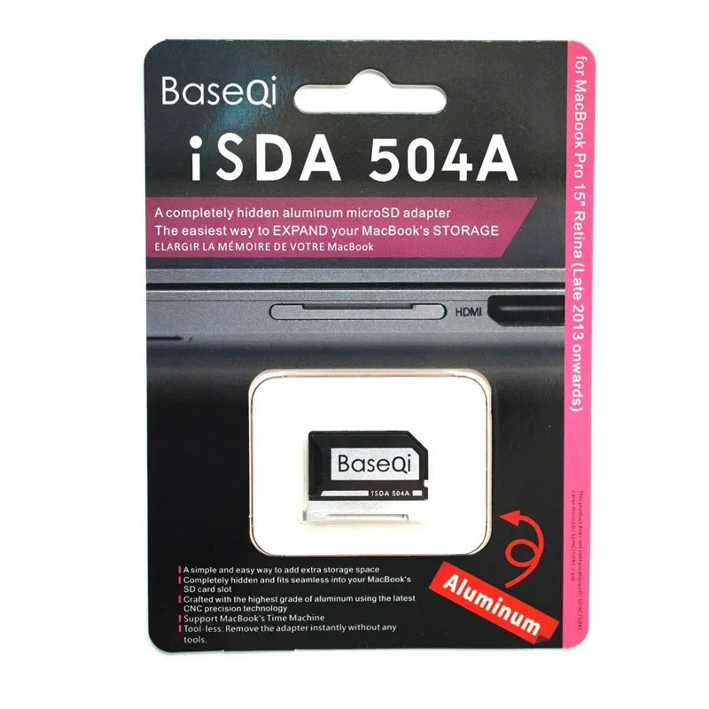 BaseQi NinjaDrive Micro SD кард-ридер 504A для MacBook Pro retina 15 дюймов/Mid /Late 2013/металлический изящный MiniDrive ридер