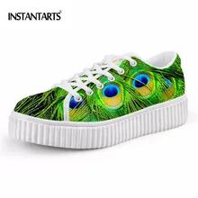 INSTANTARTS/забавные женские туфли на плоской подошве с принтом павлина и пера; стильная обувь на платформе со шнуровкой; zapatos mujer; весенняя женская обувь на плоской подошве