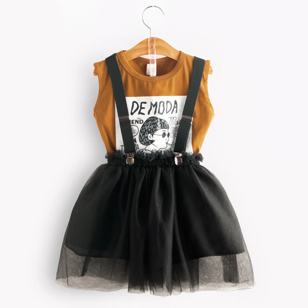 

Girls Clothes Set Summer Brown Shirt+ Fluffy skirt Children Clothing Set Fashion Kids Girl Outfits Clothes