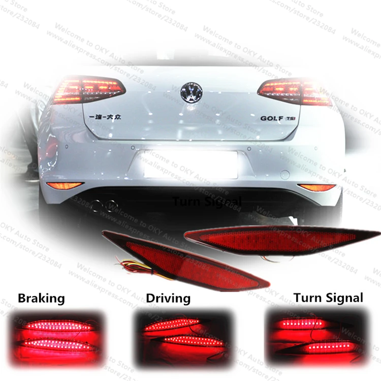 ФОТО For 2013-2015 VW Golf 7 Car Accessories LED Red Rear Bumper Reflector Stop Brake Fog Light Turn Signal Night Driving Tail Lights