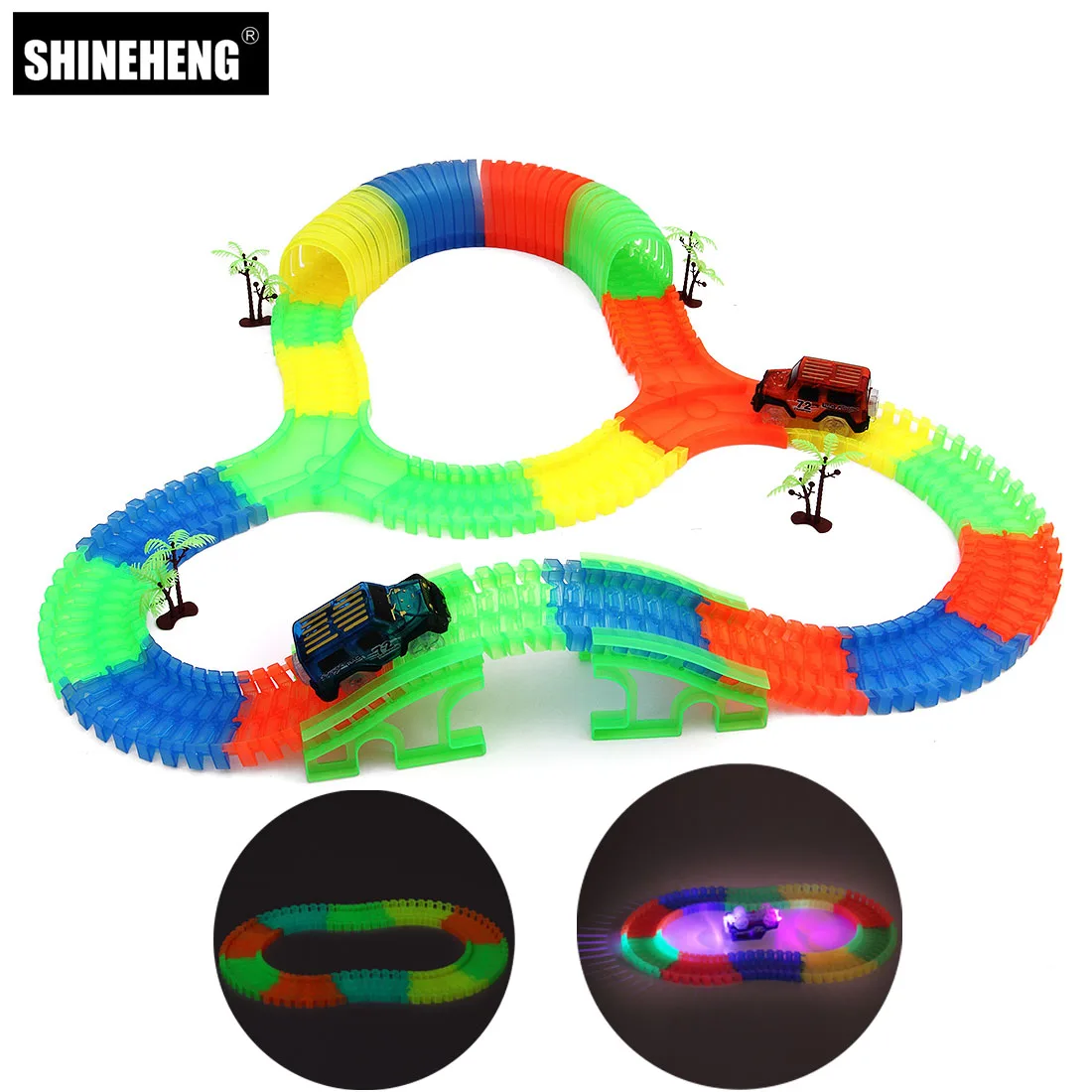Kopen Shineheng Wonderbaarlijke Track Bocht Flex Glow in The Dark Montage Speelgoed 56 112 stks Glow Ras Stunt Track Set + 1 st LED Auto