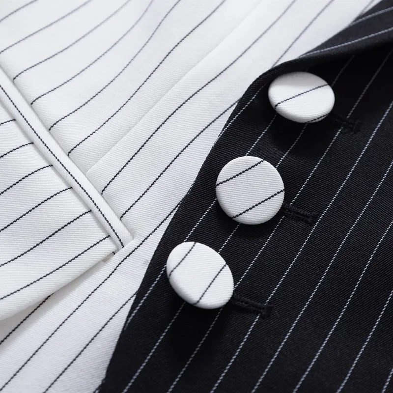 England Style White Black Striped Blazer Women Elegant Office Suit Ladies Work Suits Women Blazer Half Sleeve Stitching jacket