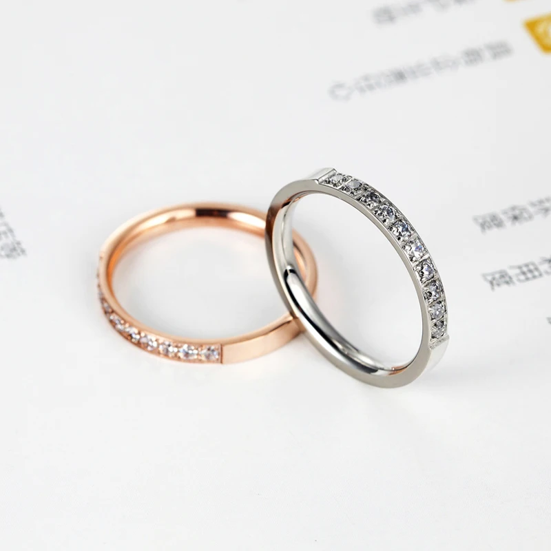 Wedding Rings Fashion Jewelry Crystal Stainless Steel Rose Gold Color Female Ring For Woman And Girl Gift
