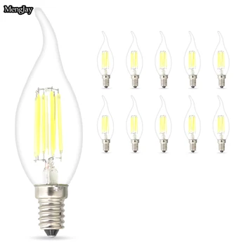 

10x E14 LED Lamp Filament Glass Housing Cob Corn Blub Dimmable AC 220V 4W 6W Light Retro Tungsten Candle Chandelier Lighting