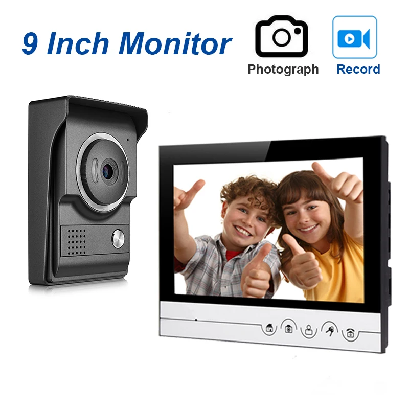 

9''Inch Wired Video Doorphone Intercom Doorbell Kits With Dual-way Intercom and IR Night Vision Camera For private Home
