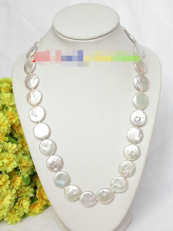 

17.5" 16mm white coin fastener freshwater pearls necklace j8074^^^@^Noble style Natural Fine jewe FREE SHIPPING