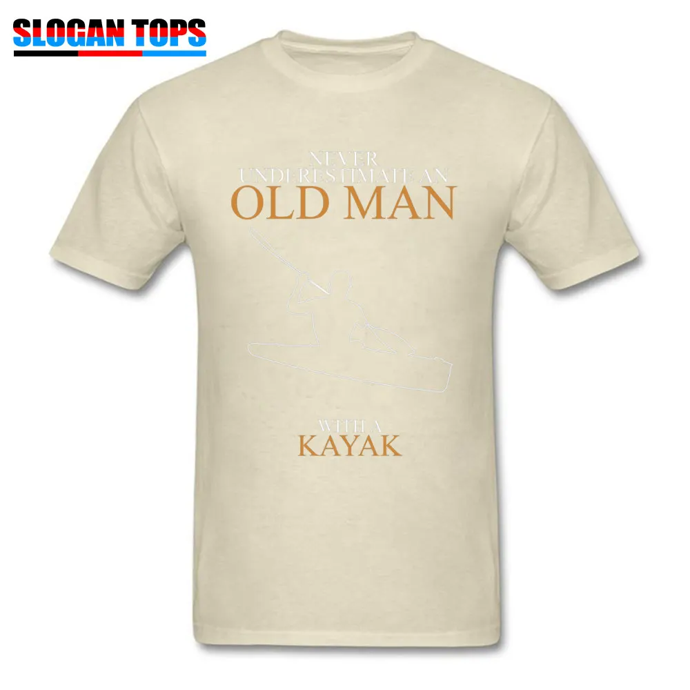 Custom T-shirts Graphic Crewneck Print All Cotton Mens Tops Shirt Casual Short Sleeve Tops Shirts Drop Shipping Never Underestimate An Old Man Kayak T shirts 21069 beige
