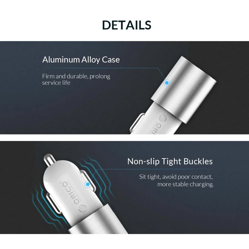 ORICO Dual Output Car Charging Type C Port + USB Charger Car Cigarette Lighter Charger Wide Voltage Mobile Phone Charger (10)