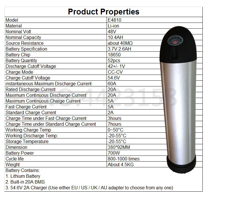 Top 48V Water Bottle battery 48V 10AH Electric Bike Battery 48V 500W bike Lithium battery with 15A BMS 54.6V 2A charger free tax 2