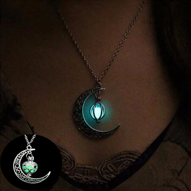 Disc FAMSHIN 2019 New Hot Moon Glowing Necklace,Gem Charm Jewelry,Silver Plated,Women Halloween Hollow Luminous Stone Necklace Gifts