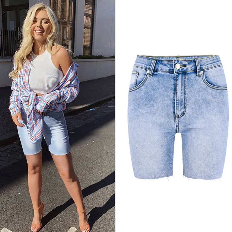 

2019 Summer Biker Shorts Jeans Womens High Waist Bleaching Blue Denim Shorts For Women Spodenki Damskie Casual Plus Size Shorts