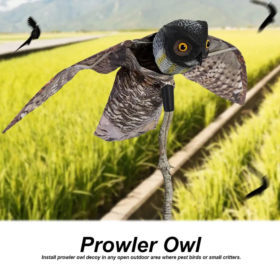 Поддельный Prowler Сова Птица Scarer с движущимся крылом сад пугало Хищник приманка