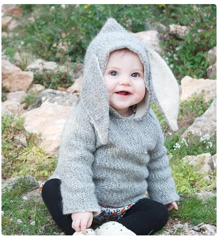 TinyPeople/ Детский Зимний вязаный свитер с заячьими ушками хлопковая милая детская одежда для маленьких мальчиков и девочек теплое пальто с длинными рукавами для новорожденных