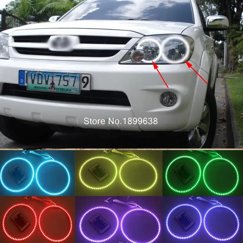 

4pcs Super bright 7 color RGB LED Angel Eyes Kit with a remote control car styling For Toyota FORTUNER 2004 2005 2006 2007