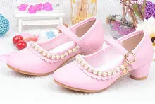 New Children Kids Girls pearl Leather shoes Princess Sandals Wedding Shoes High Heels Stage show shoes