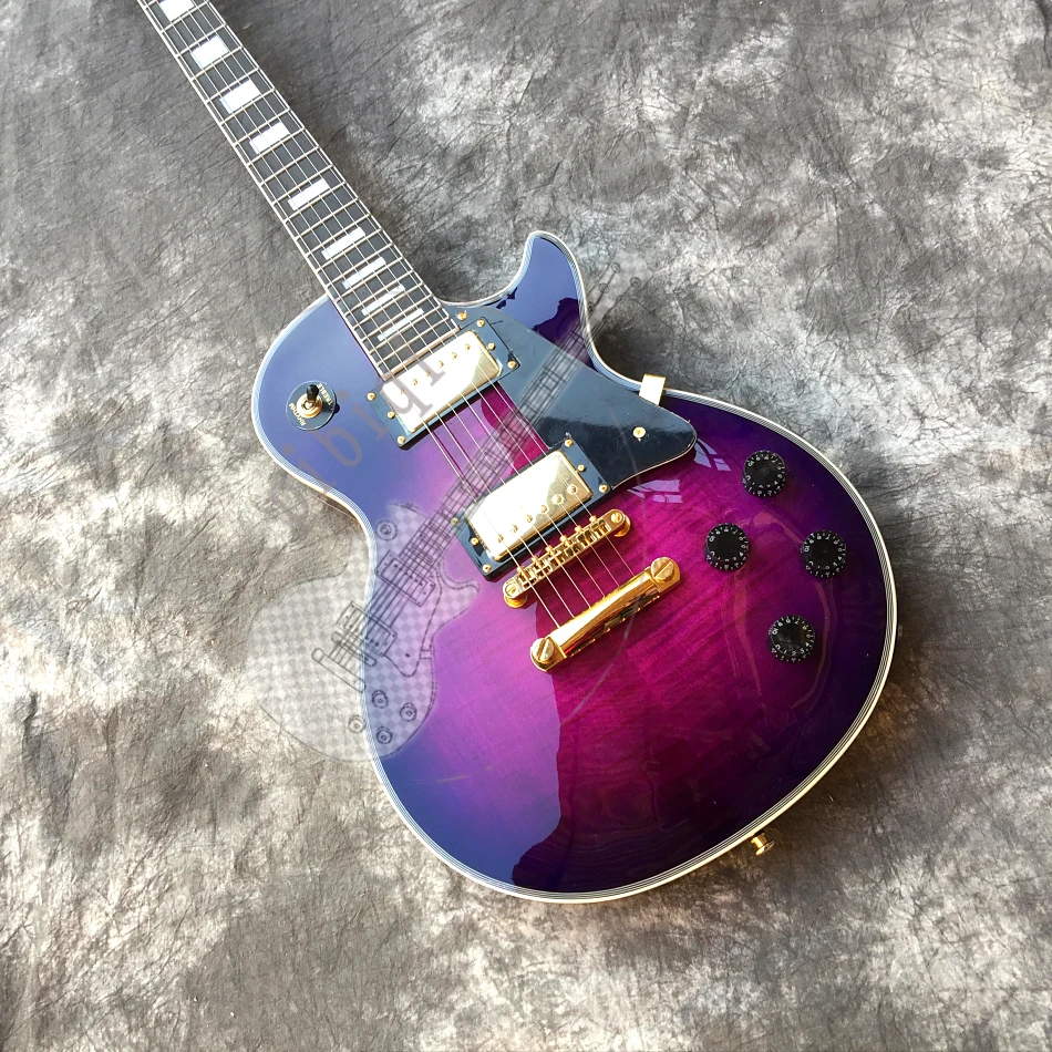 

Custom shop custom electric guitar, purple flame top, gold hardware, real picture display, free transportation