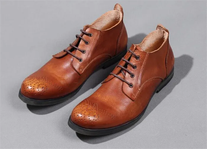 Мужские деловые модельные туфли из воловьей кожи с перфорацией; универсальные туфли-оксфорды ручной работы; кожаные туфли на шнуровке с круглым носком - Цвет: as pic