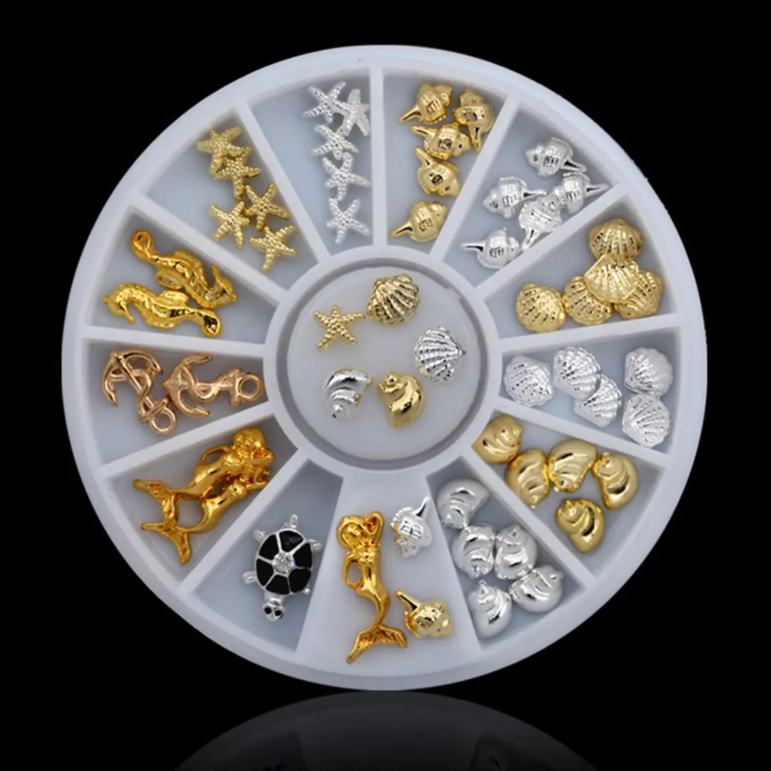 

2017 Shell Starfish Design Gold Silver Alloy 3d Nail Art Rhinestone Decoration Wheel Charm Studs Spike Jewelry Manicure Tools