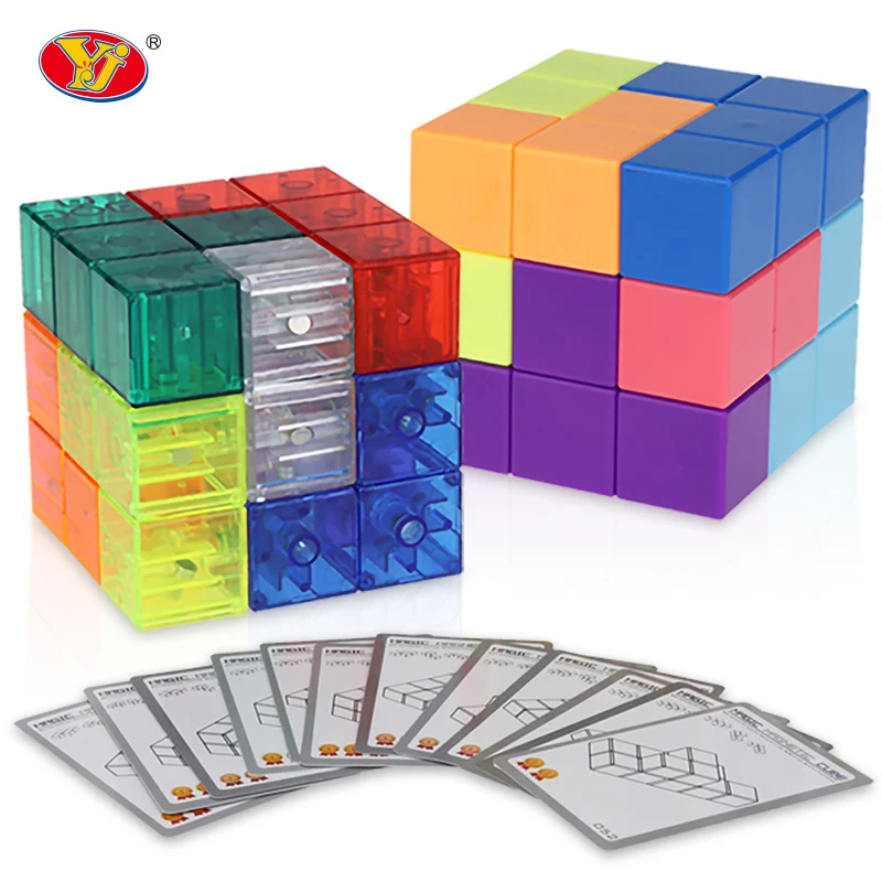 

Toy Magnetic Cube Building Blocks 3D Magnet Tile 7Pcs Set Puzzle Speed Cube with 54pcs Guide Cards IntelligenceToys For Children
