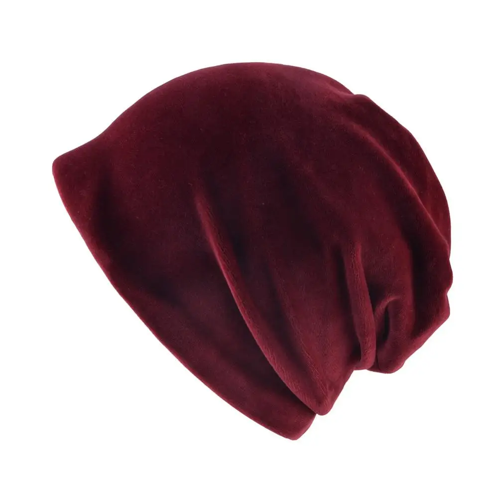 Осенняя женская шапка, повседневные Бархатные громоздкие шапочки для дам, зимние женские одноцветные велюровые шапочки и шапочки - Цвет: Wine red